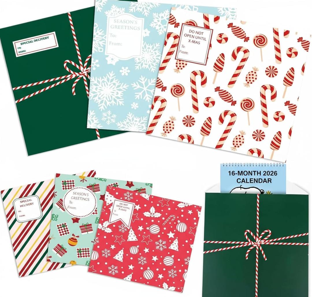 4 x 6 Pcs Advent Calendar Gift Wraps 7.5" x 7.5" Christmas Calendar Protective Sleeves for 7" x 7" Christmas Wall Calendars, Holiday Advent Gift Wraps Bags for Friends Family Teachers
