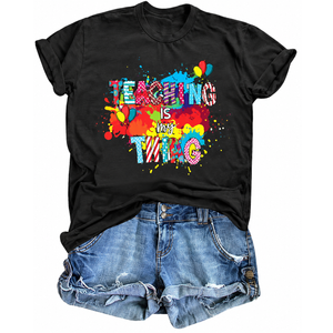 MNLYBABY Teacher Shirts for Women Teaching is My Things Shirt Teacher Life Tee Casual Short Sleeve Tops Gray, S