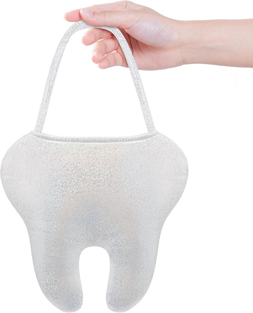 Dansydaisy Tooth Trick or Treat Bag Halloween Tooth Fairy Costume Accessories Cute Standard Portable with Handle Reusable Multipurpose for Halloween Gifts Party Favors Supplies (white)