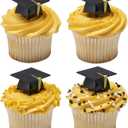 DecoPac Grad Hat Cupcake Toppers, 24 Graduation Cake Pics, Black Grad Hat DecoPics, Food Safe Cake Decorations - 24 Pack
