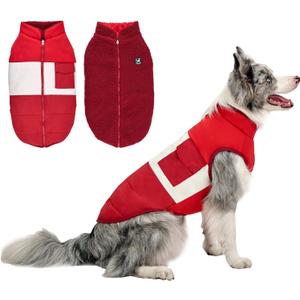 Reversible Dog Winter Coat, Waterproof Warm Fleece Sweater Windproof Lightweight Pet Snow Jacket for Medium Large Dogs with Double Ended Zipper, Cold Weather Dog Coat,Christmas Red, M (M (Neck 15.716.5", Chest 24.425.2"))