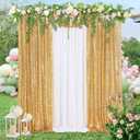 Sequin Backdrop Curtains 2 Pcs 2ftx8ft Gold Glitter Drapes 2 Pcs White Chiffon Backdrops for Wedding Party Background (Pack of 4)