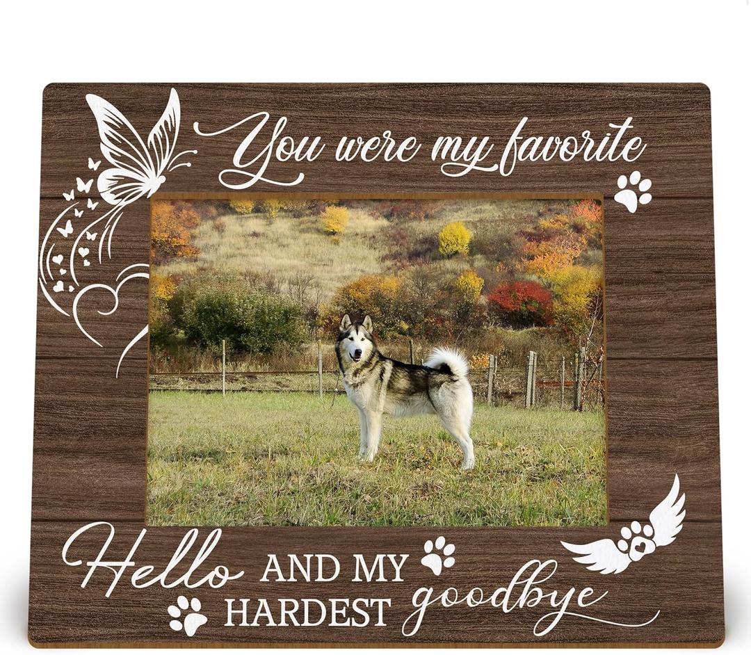 Cat Dog Memorial 4x6 Picture Frame, Bereavement Sympathy Gifts for Loss of Loss of Dog Cat Photo Frame, Pet Loss Gifts, Pet Memorial Wooden Photo Picture Frames 184XW-XK-goodbye