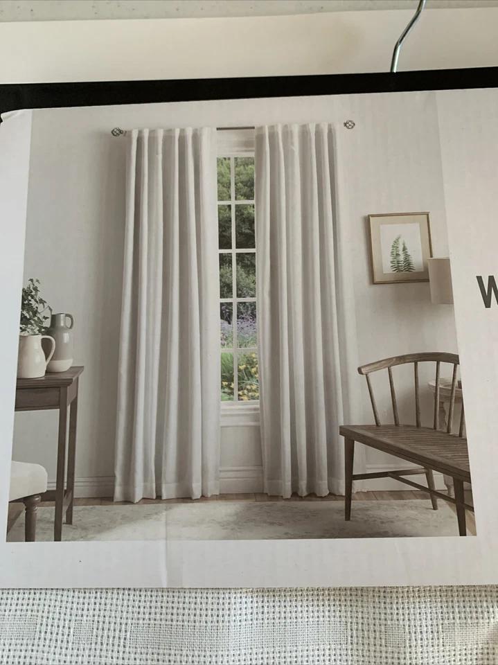 MARTHA STEWART Bedford Woven Plaid Blackout Back Tab Window Curtain Panels 95"