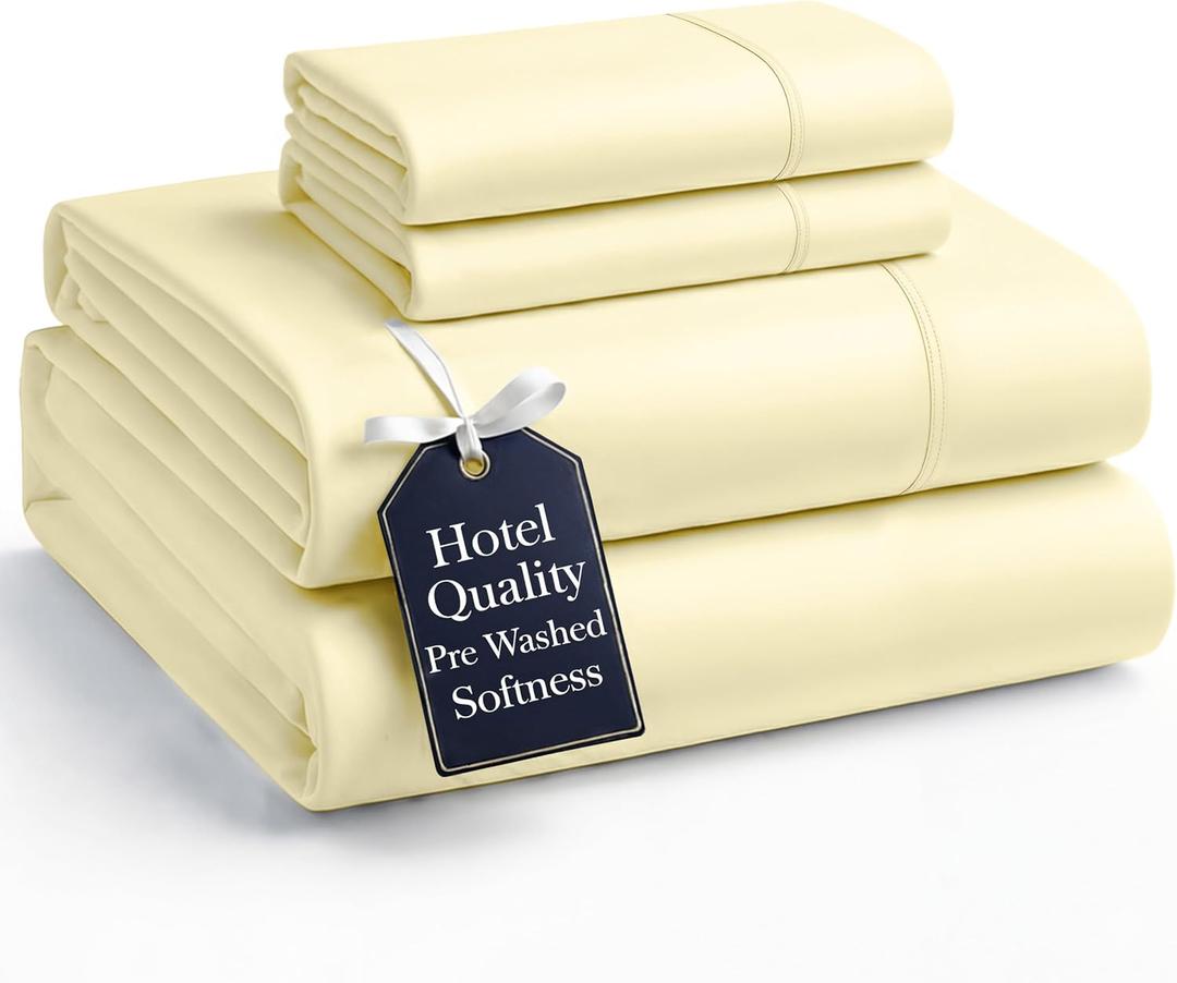 Casa Platino King Bed Sheets Set – 4 Piece Pre-Washed Set, Ultra Soft Microfiber, Breathable Cooling Fabric, Deep Pocket 15” Fitted Sheet, Hotel-Inspired Bedding Set for Comfort - Vanilla