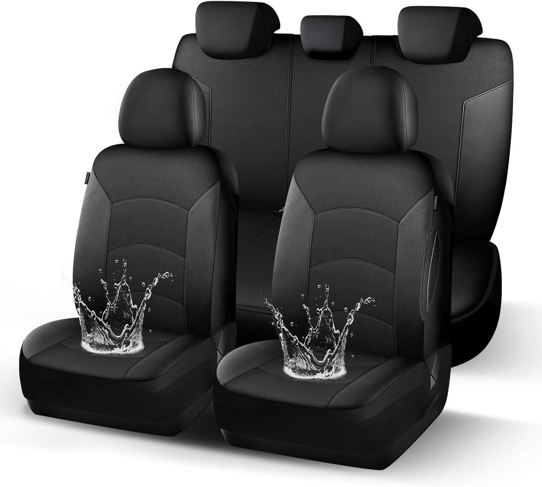 Neoprene Waterproof Seat Covers, Premium Cloth Car Seat Covers Full Set, Durable,Composite EVA, Airbag Compatible, Universal Automotive Seat Covers for Most Sedans SUVs Trucks(Black 818)