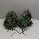 Somikis Set of 2 Outdoor Christmas Tree Urn Filler, Battery Operated Pre-lit Artificial Small Xmas Tree, w/LED Lights and Pine Cones & Red Berries, 22 Inch (1ft 10in)