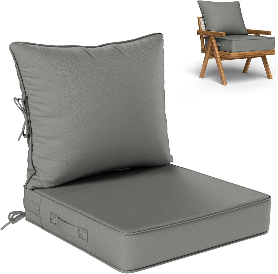Outdoor Seat Cushion Set 19 L  19 W  4 H Inch Waterproof & Fade Resistant Patio Furniture Cushions with Removable Cover with Handle and Straps for Sofa Chairs, Chairs, Black