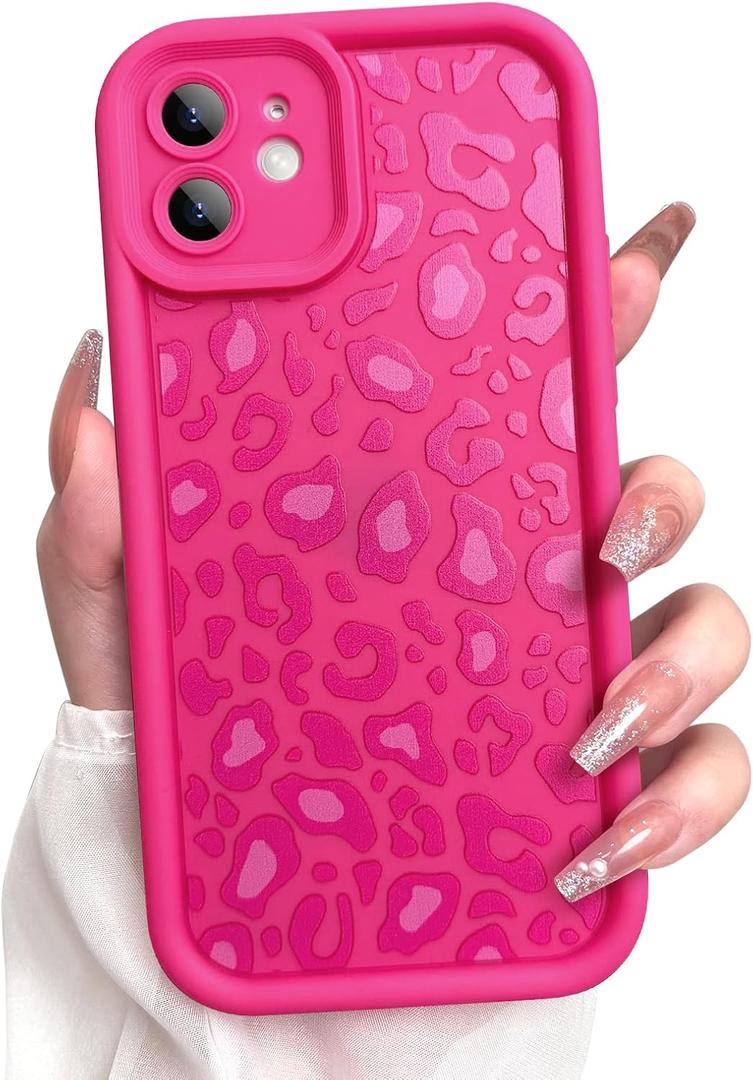 KANGHAR Case for iPhone 12 Leopard Printed Pattern Cute Cheetah Phone Case Soft TPU Shockproof Protective Cover for iPhone 12 6.1 Inch Hot Pink