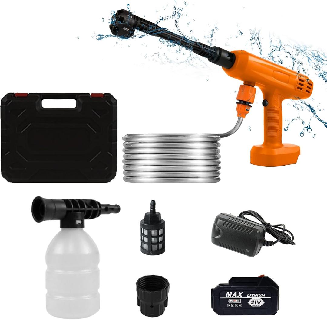 Cordless Pressure Washer,1200PSI Portable Power Washer with 4Ah Battery&Charger,6-in-1 Nozzle,5 Meter Hose,Handheld High-Pressure Car Washer for Cars/Yard/Home/Floor (Orange)