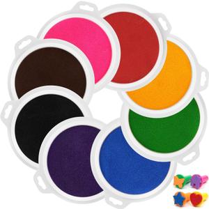 Lorzon 8 Colors Rainbow Stamp & Ink Pads for Kids - 7" Large Round Safe & Washable, Handprint Footprint Ink Pads for Preschool Classroom, Card Making & Scrapbook, Fabric - Gifts for Birthdays/Holidays