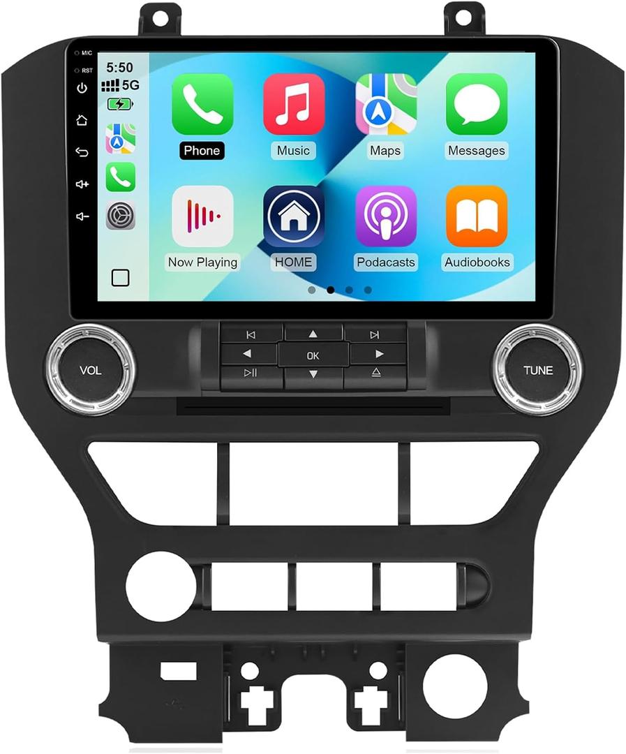 4 Core 64G Android 14 Double Din Car Stereo for Ford Mustang 2015-2020 with 9 Inch Touchscreen Radio Built-in Wireless Carplay/Android Auto/GPS/Bluetooth 5.4/FM/Steering Wheel Controls/Backup Camera