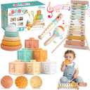 Montessori Toys 6 in 1 Musical Instruments for Toddler Stacking Blocks Development Learning Educational Toy with Wooden Xylophone Baby Birthday Gift