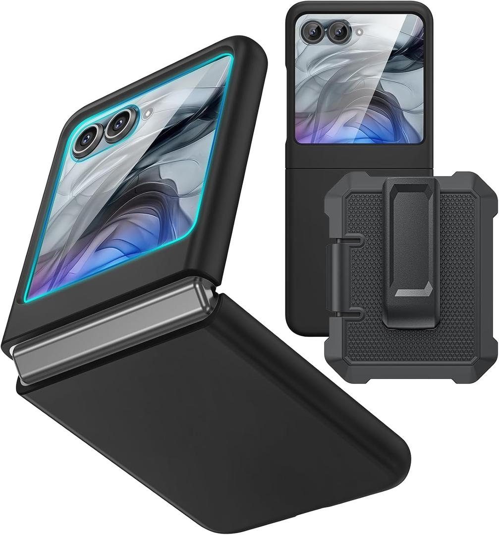 Ruky for Motorola Razr 2024/2025 Case with Belt Clip [Not fit Ultra or Plus], Slim Razr 2024 Case with Built-in Screen Protector, Support Wireless Charging Phone Case for Moto Razr 2024, Black