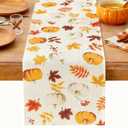 2 x Thanksgiving Fall Table Runner Pumpkins Maple Leaf Fall Runner for Table Seasonal Holiday Autumn Thanksgiving Decoration 13x48 Inch