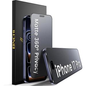 2 Pack for iPhone 17 Pro 360 Privacy Matte Screen Protector, Horizontal and Vertical All Around Anti-Spy 9H Tempered Glass Film, Anti-Glare, Smooth as Silk, Scratch Resistant