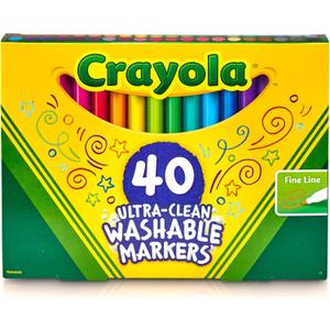 Crayola Ultra Clean Fine Line Washable Markers (40ct), Colored Markers for Kids, Fine Tip, Coloring Book Art Supplies, Gifts for Kids, Ages 3, 4, 5 (40 Count (Pack of 1))