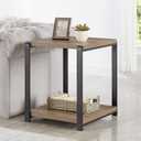 FOLUBAN Industrial End Table, Square Side Table with Storage Shelf for Living Room, Wood and Metal Nightstand, Oak