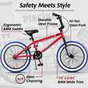 Vollsch Freestyle BMX Bikes 18 Inch Kids Bicycle for 6-12 Years Old Teens, Boys, Girls, Beginner-Lever Riders, Red with Blue Tires, Without Pegs
