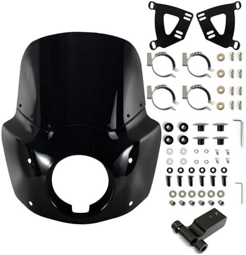 FATECIM Motorcycle 5.75" Headlight Fairing with 11" Dark Smoke Windshield Windscreen & 48-58mm Mounting Kit Headlight Extension Block For Harley 2018 2019 2020 2021 2022 Softail FXBB Street Bob