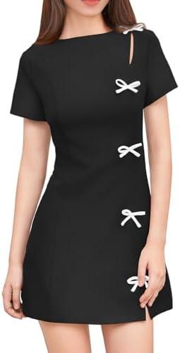 XXTAXN Women's Summer Boat Neck Short Sleeve Elegant Y2k A Line Mini Dress Size L