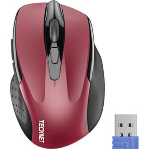 TECKNET Wireless Mouse, 2.4G Ergonomic Optical Mouse, Computer Mouse for Laptop, PC, Computer, Chromebook, Notebook, 6 Buttons, 24 Months Battery Life, 2600 DPI, 5 Adjustment Levels - Red