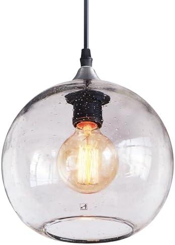 ARIAMOTION Pendant Lights Kitchen Island, Glass Blown Lighting Globe Seeded Clear 8.7" Diam