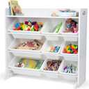 Humble Crew Toy Storage Organizer with 9 Removable Storage Bins for Kids Playroom, 3-Tier with Top Shelf Toddler Toy Organization, White/White, 34"W X 16"D X 31"H