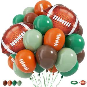 Football Balloons, 12 Inch Sage Green Brown Latex Balloon with Football Printed Foil Balloons, Football's Party Decorations for Men Sports Rugby Theme Birthday Game Party Supplies