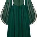 Scarlet Darkness Renaissance Costume Women Pirate Dresses Split Bell Sleeve Medieval Ren Faire Dress with Pockets L