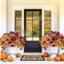 Artificial Fall Fake Flowers Plants for Outdoor Decoration 2PCS No Fade Faux Petunias UV Resistant Realistic Autumn Silk Flowers for Home Garden Balcony Yard Porch Deco (Burgundy Purple)