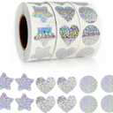 Valentine's Day Holographic Glitter Stickers Roll -1500 Pcs Star/Heart/Circle Shapes, Iridescent Self-Adhesive Decals for DIY Crafts, Scrapbooking, Laptop & Water Bottle Decor