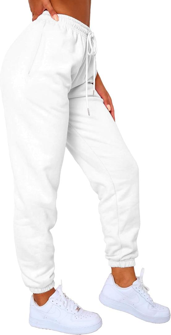 Waitfairy Sweatpants Women - Joggers for Women High Waist Baggy Sweat Pants for Womens Joggers Workout Gym Clothes for Woman (White, XL)