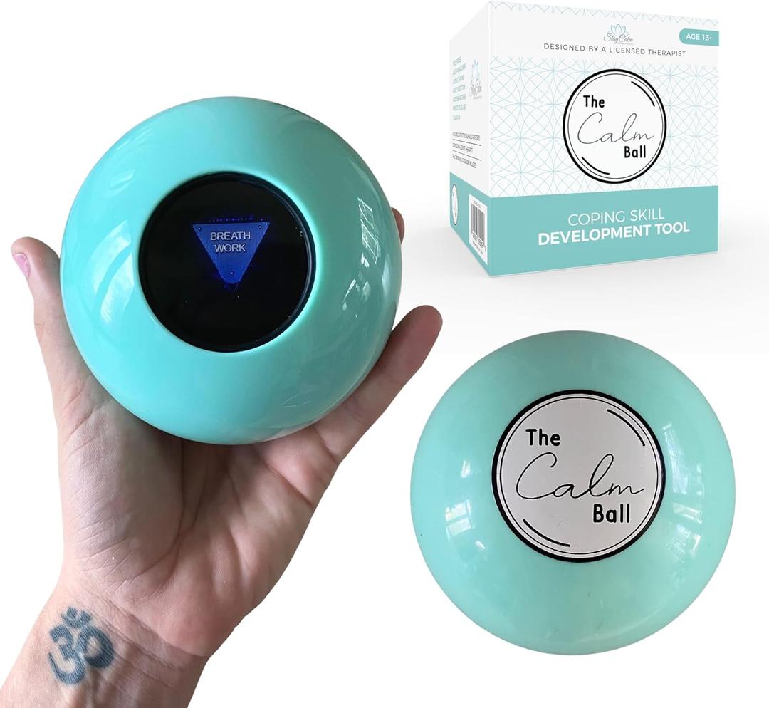 The Calm Ball Therapist-Designed Coping Skills Magic 8 Ball with 20 Calming Strategies & Guidebook Emotional Regulation Tool & Mental Health Gift for Teens, Adults, Therapists & Classrooms