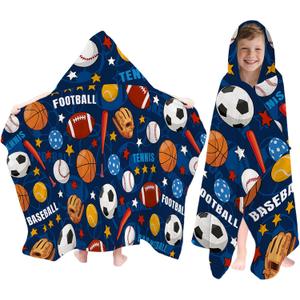 Balls Hooded Beach Towel For Kids, Cartoon Hooded Towels For Toddlers 30" x 50", Kids Beach Towels For Pool, Travel, Swim, Colorful Wearable Bath Towel For Toddlers, Girls Bath Towel with Hood