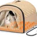 Smart Heated Cat Bed Cave Pet House for Indoor Cats & Small Dogs, Washable & Foldable with Removable Cushion, 17.72x14.96x12.6 inches, Brown