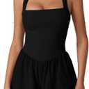 QINSEN Squaer Neck Jumpsuit for Women Tummy Control High Waisted Casual Rompers Black S