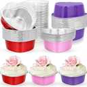Honeydak Heart Shaped Mini Cake Pan Valentine's Day Aluminum Foil Small Cake Cup with Lids 100 Ml/ 3.4 Ounces Disposable Desserts Baking Tins for Mother's Day Wedding Parties, 3 Colors(24 Sets)