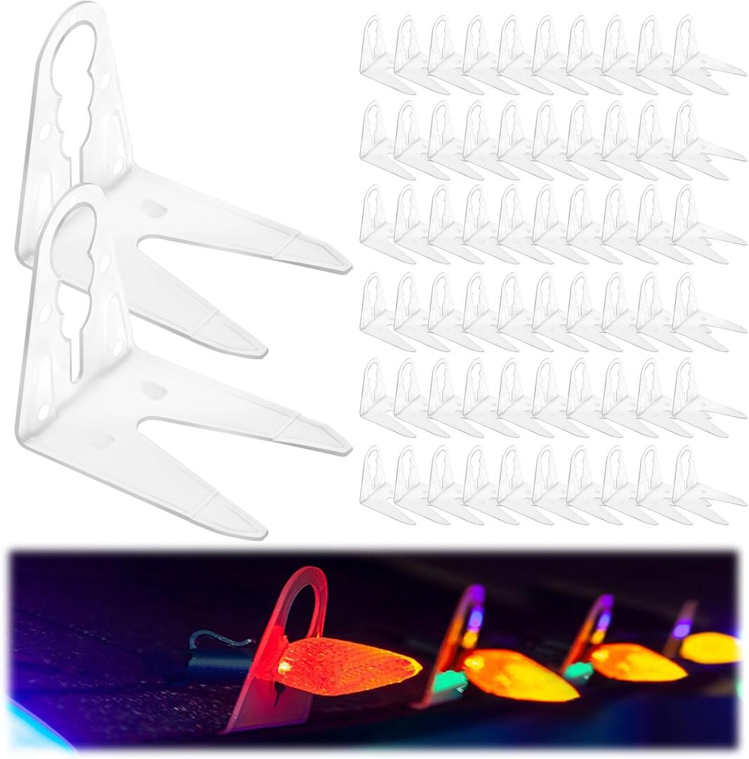 60PCS Christmas Shingle Tab Light Clips for C7 C9 Light Bulbs,Outdoor Gutter Lights Clips with Wire Slot,Plastic Hangers for Xmas String Lights from Roof