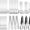 30 Piece Stainless Steel Serving Utensils Set - Buffet Serving Spoons Forks Tongs for BBQ, Parties, Catering, Weddings, Events - Silver