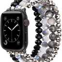 CAGOS Bracelet Beaded Compatible with Apple Watch Band Series 9/8/7/6/5/4/3/2/1 SE 38mm 40mm 41mm 42mm 44mm 45mm, Cute Handmade Fashion Elastic Stretchy iWatch Bands for Womens (Grey/Black, 38mm/40mm/41mm/42mm(Series 10))