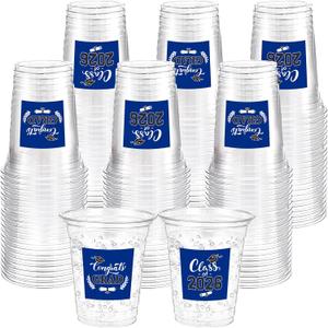 Amyhill 60 Pack 12oz Graduation Cups 2026 Graduation Decorations Disposable Plastic Cups Sturdy&Durable Drinkware for Class of 2026 Decorations Congrats Grad Party Favors Supplies (Red,Blue and White)