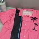 Mens Standard-Fit Shirts Coconut Tree Beach Short-Sleeved Button-Up Casual Hawaiian Shirt (Pink, Large)