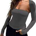 Women 2 Piece Long Sleeve Y2K Cardigan Bolero Shrug Set Strapless Going Out Crop Top 2023 Fashion T-Shirt Tank Tops (Gray)