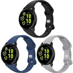3 Pack Slim Watch Bands Compatible with Garmin Vivoactive 6/5/3/Venu/Venu Sq/Venu 2 Plus,20mm Soft Silicone Band Sport Replacement Strap for Garmin Forerunner 55/165/645/245 Music Smart Watch (Black+Dark Blue+Grey)