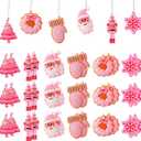 Zhanmai 24 Pcs Christmas Pink Ornaments Christmas Tree Hot Pink Decorations Cute Xmas Hanging Ornaments Traditional Xmas Tree Party Decors