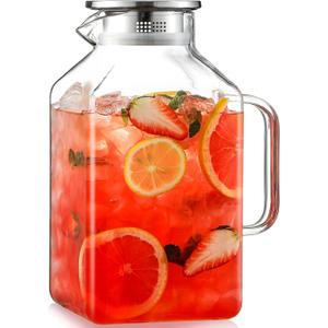 1 Gallon Square Glass Pitcher with Lid and Spout, Borosilicate Glass Carafe for Hot/Cold Drink, Water Pitchers with Handle for Fridge, Extra Large Jug for Iced Tea, Coffee, Juice, Beverage (Clear)