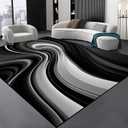 Modern Abstract Area Rug, 6x8ft Striking Black & White Wave Pattern Rugs for Contemporary Homes, Soft and Durable Floor Decor Carpet,Washable Carpet with Non-Slip Backing for Farmhouse Living Room