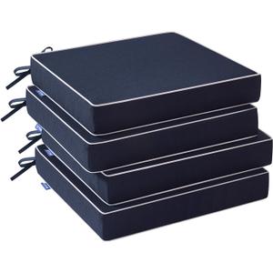 MIULEE Navy Outdoor Chair Cushions Set of 4, 18.5x16x3 Inch Waterproof Patio Seat Cushions for Outdoor Furniture Couch Sofa, 3 Year Color Fastness High Density Foam with Adjustable Ties