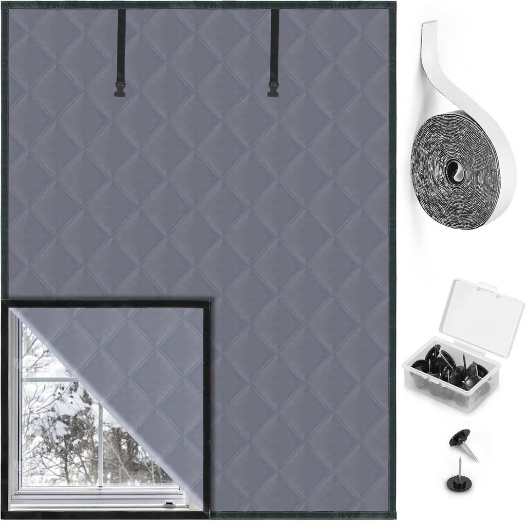 Window Insulation for Winter 3 Layer 63" x 47" Oxford Thermal Insulated Window Curtain Gray Window Insulation Kit Keeps Your Home Warm Insulated Window Cover Window Cover for Winter